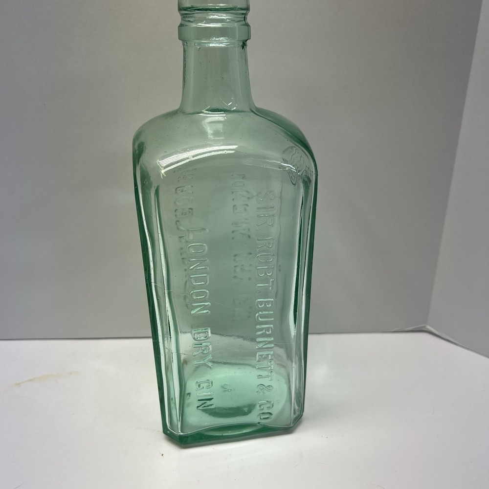 Sir Robert Burnett‎ & Co London Dry Gin Liquor Bottle Green Tint Glass Square 9"
